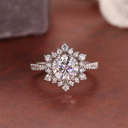 2 CT Round Halo & Pave Moissanite Engagement Ring