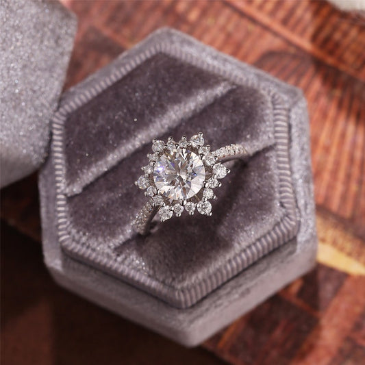 2 CT Round Halo & Pave Moissanite Engagement Ring