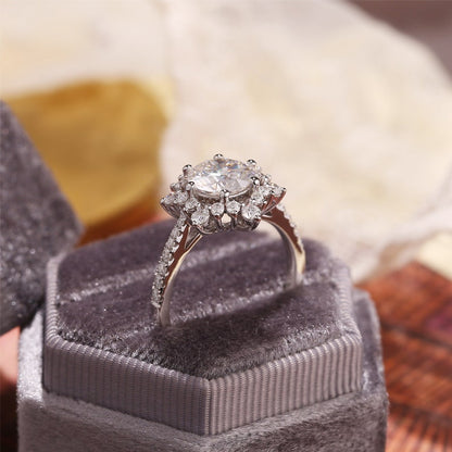 2 CT Round Halo & Pave Moissanite Engagement Ring