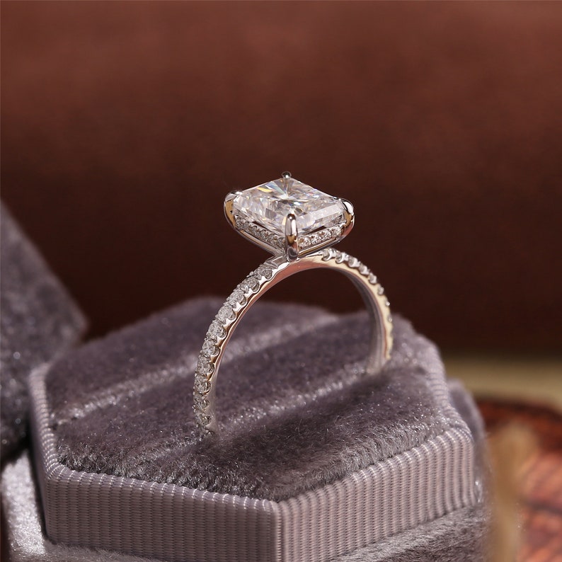 4 CT Radiant Pave Moissanite Engagement Ring