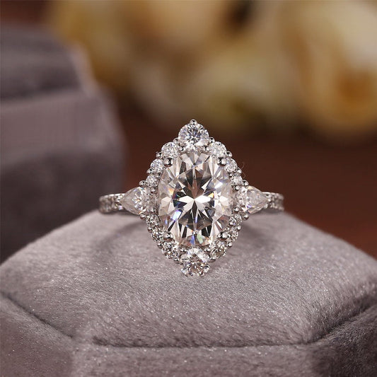 4.5 CT Oval Cluster Moissanite Engagement Ring