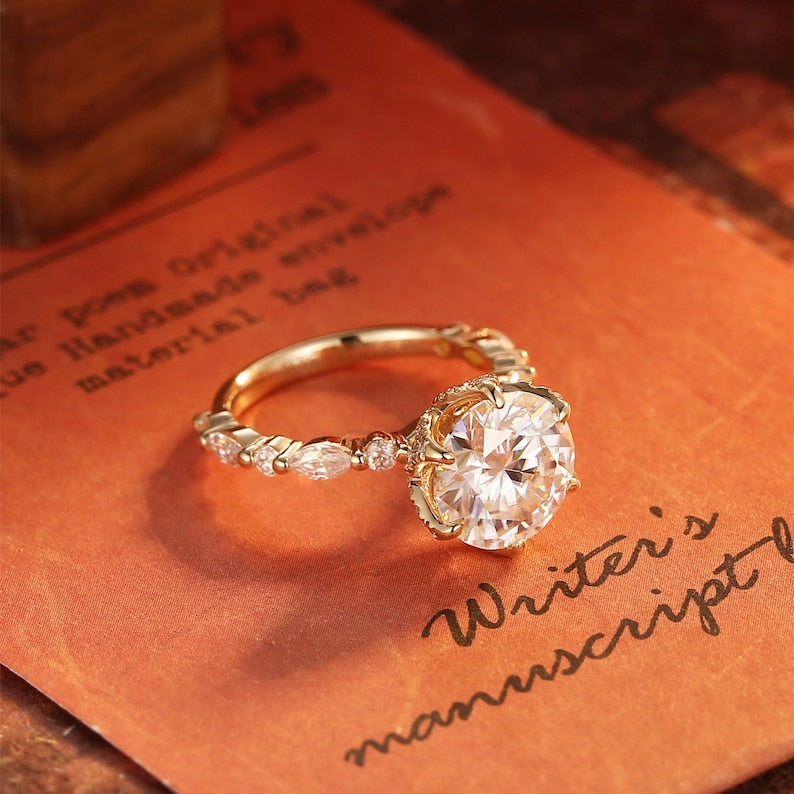 3 CT Round Pave Moissanite Engagement Ring