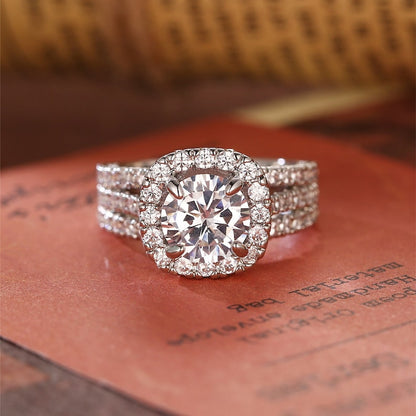 3 CT Round Halo & Triple Pave Moissanite Engagement Ring