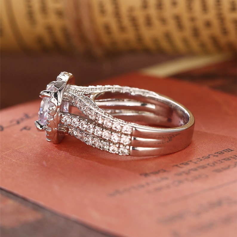 3 CT Round Halo & Triple Pave Moissanite Engagement Ring