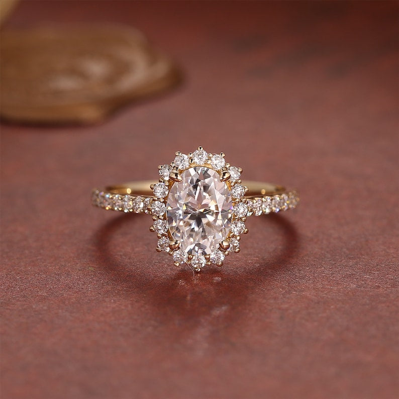 4.5 CT Oval Halo & PaveMoissanite Engagement Ring