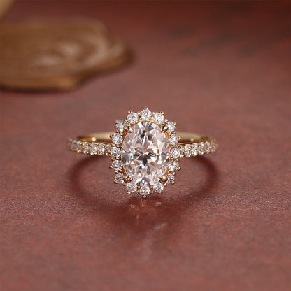 4.5 CT Oval Halo & PaveMoissanite Engagement Ring