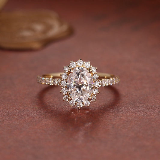 4.5 CT Oval Halo & PaveMoissanite Engagement Ring