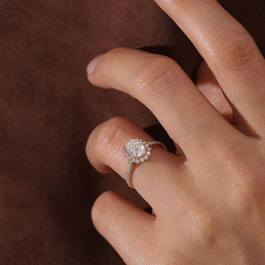 4.5 CT Oval Halo & PaveMoissanite Engagement Ring