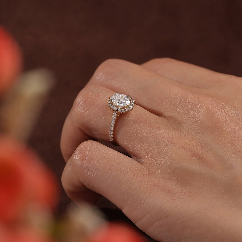 4.5 CT Oval Halo & PaveMoissanite Engagement Ring