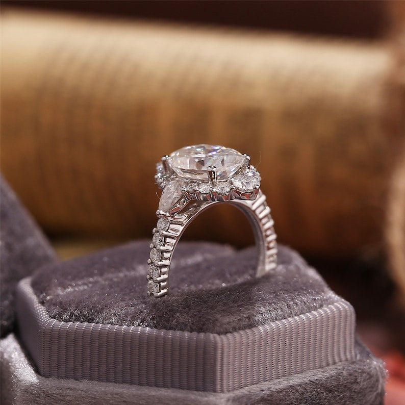 4.5 CT Oval Cluster Moissanite Engagement Ring