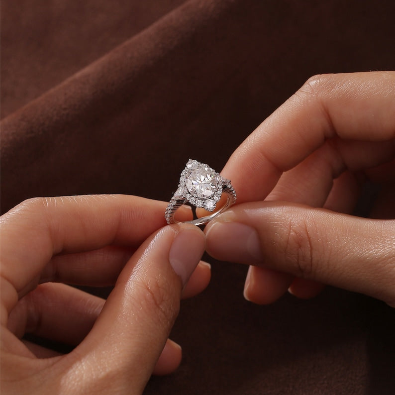 4.5 CT Oval Cluster Moissanite Engagement Ring