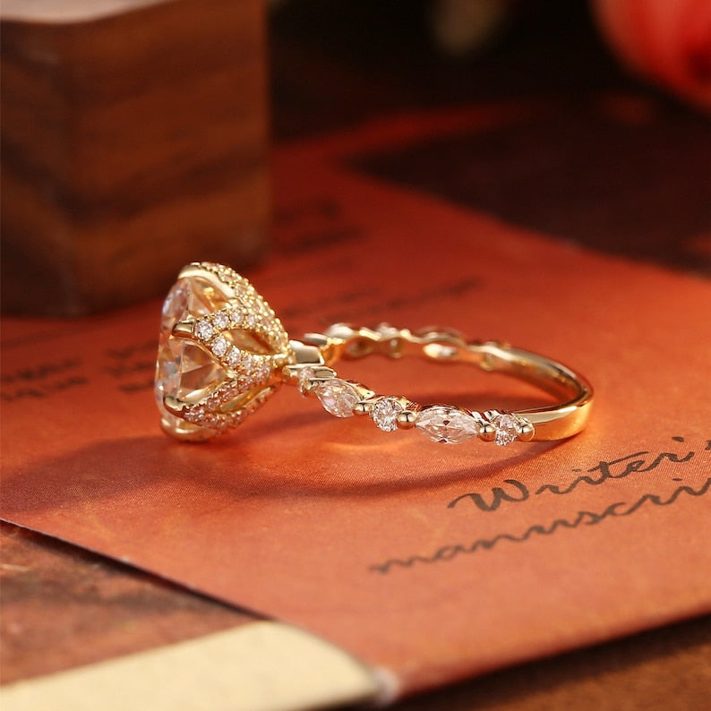 3 CT Round Pave Moissanite Engagement Ring