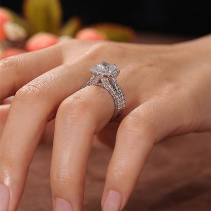 3 CT Round Halo & Triple Pave Moissanite Engagement Ring