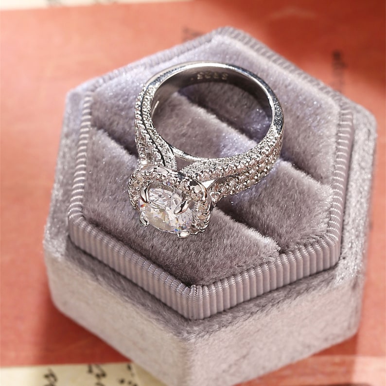 3 CT Round Halo & Triple Pave Moissanite Engagement Ring