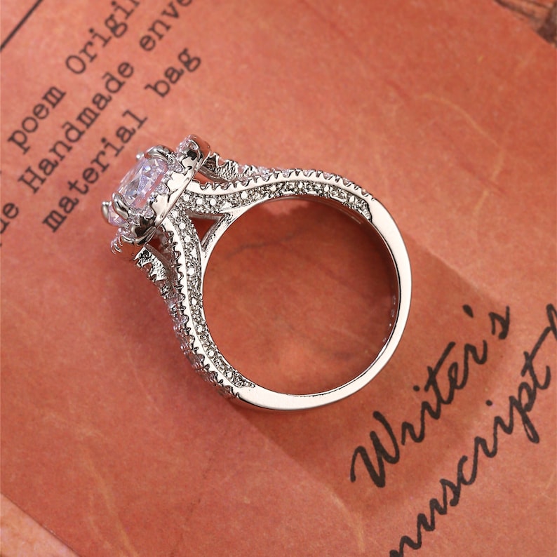 3 CT Round Halo & Triple Pave Moissanite Engagement Ring