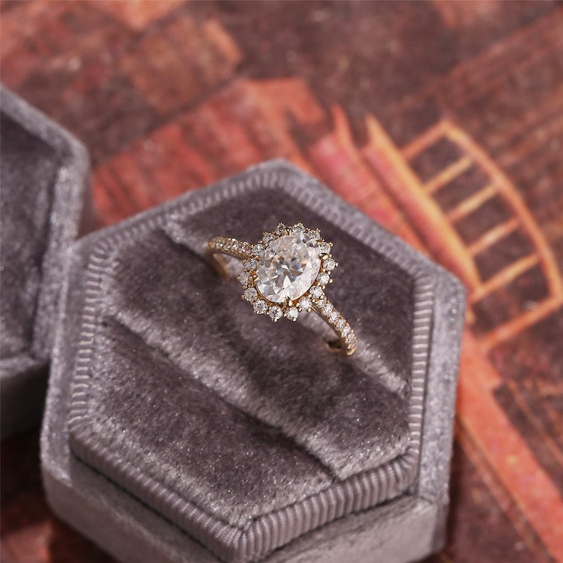 4.5 CT Oval Halo & PaveMoissanite Engagement Ring