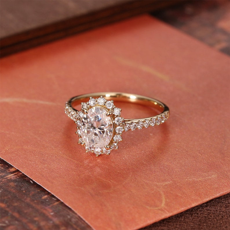 4.5 CT Oval Halo & PaveMoissanite Engagement Ring