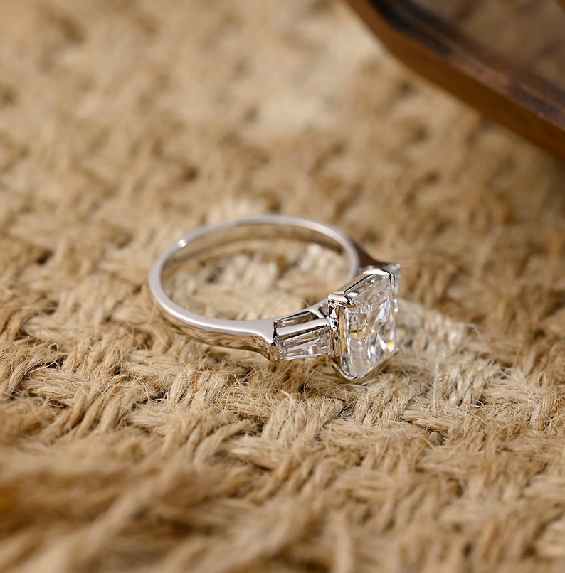 6 CT Radiant Three Stone Moissanite Engagement Ring