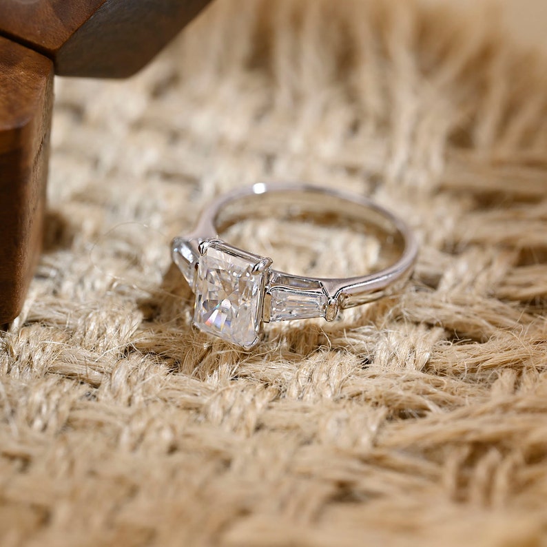 6 CT Radiant Three Stone Moissanite Engagement Ring