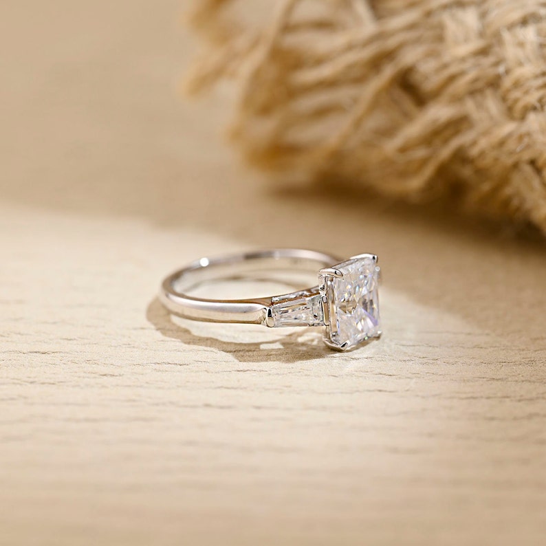 6 CT Radiant Three Stone Moissanite Engagement Ring