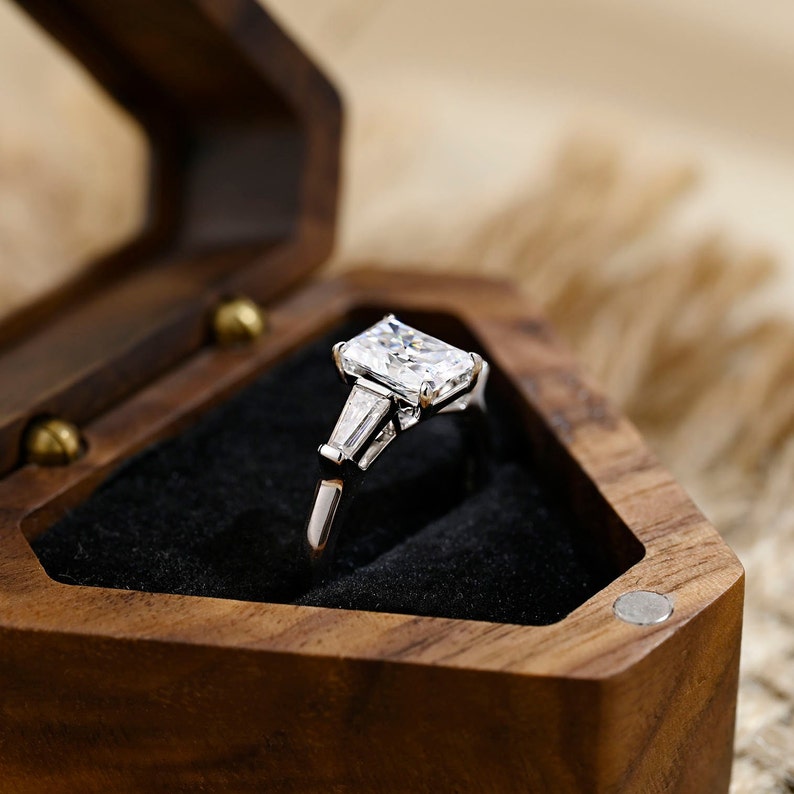 6 CT Radiant Three Stone Moissanite Engagement Ring
