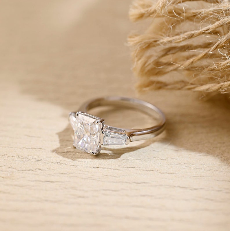 6 CT Radiant Three Stone Moissanite Engagement Ring