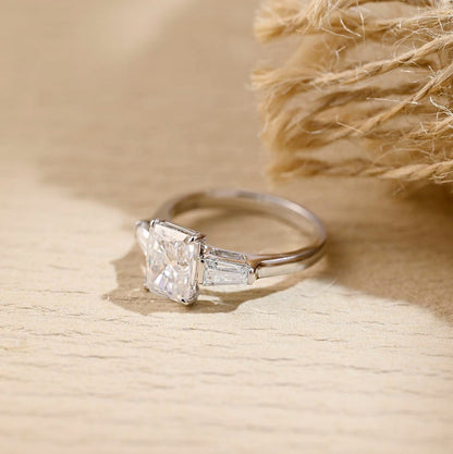 6 CT Radiant Three Stone Moissanite Engagement Ring