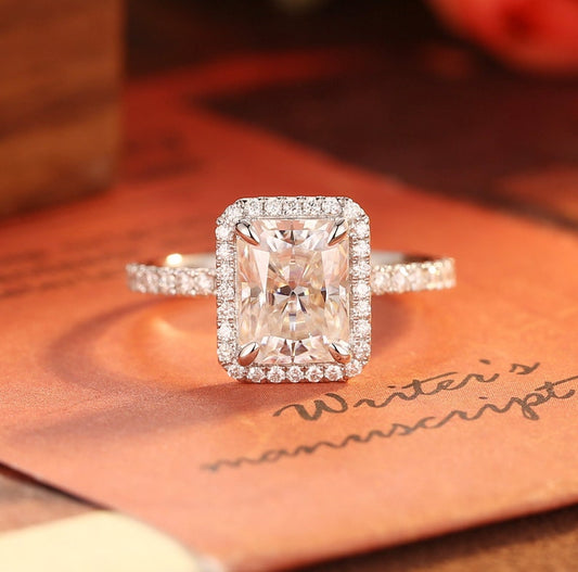 4 CT Radiant Halo & Pave Moissanite Engagement Ring