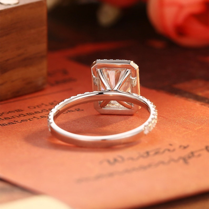 4 CT Radiant Halo & Pave Moissanite Engagement Ring