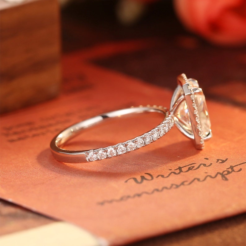 4 CT Radiant Halo & Pave Moissanite Engagement Ring
