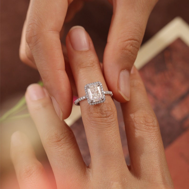 4 CT Radiant Halo & Pave Moissanite Engagement Ring