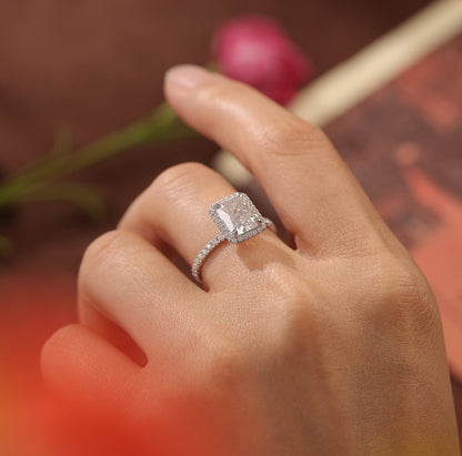 4 CT Radiant Halo & Pave Moissanite Engagement Ring