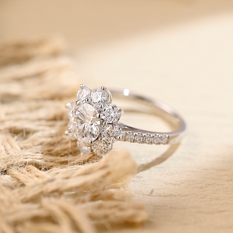 2 CT Round Halo & Pave Moissanite Engagement Ring