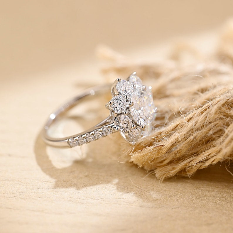 2 CT Round Halo & Pave Moissanite Engagement Ring