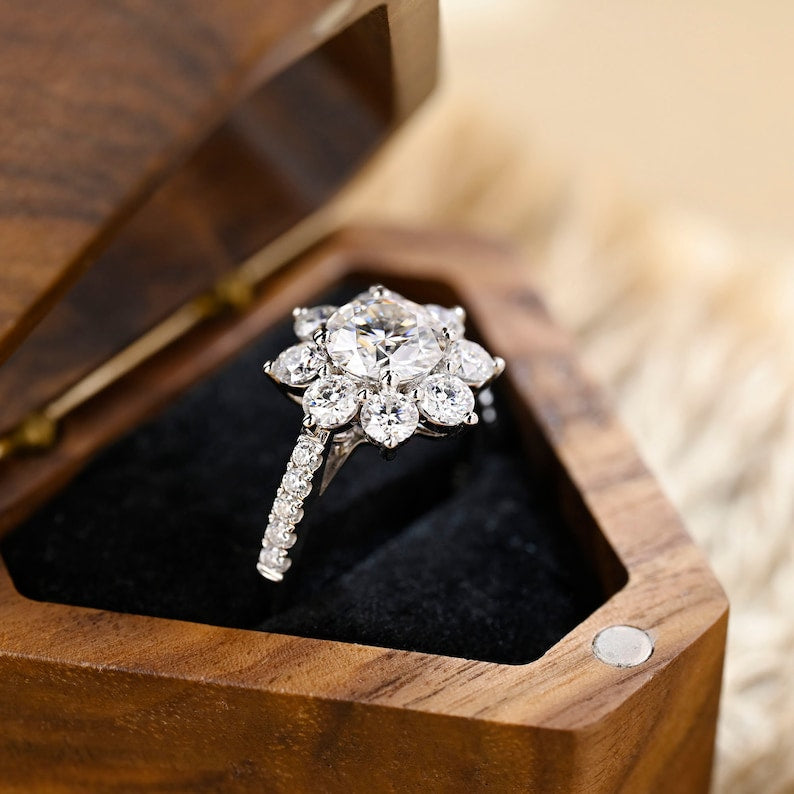 2 CT Round Halo & Pave Moissanite Engagement Ring