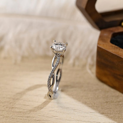 2 CT Round Criss Cross Pave Moissanite Engagement Ring
