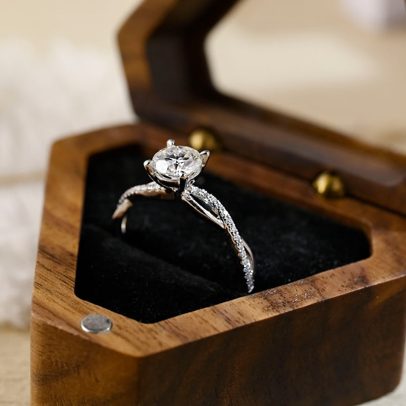 2 CT Round Criss Cross Pave Moissanite Engagement Ring