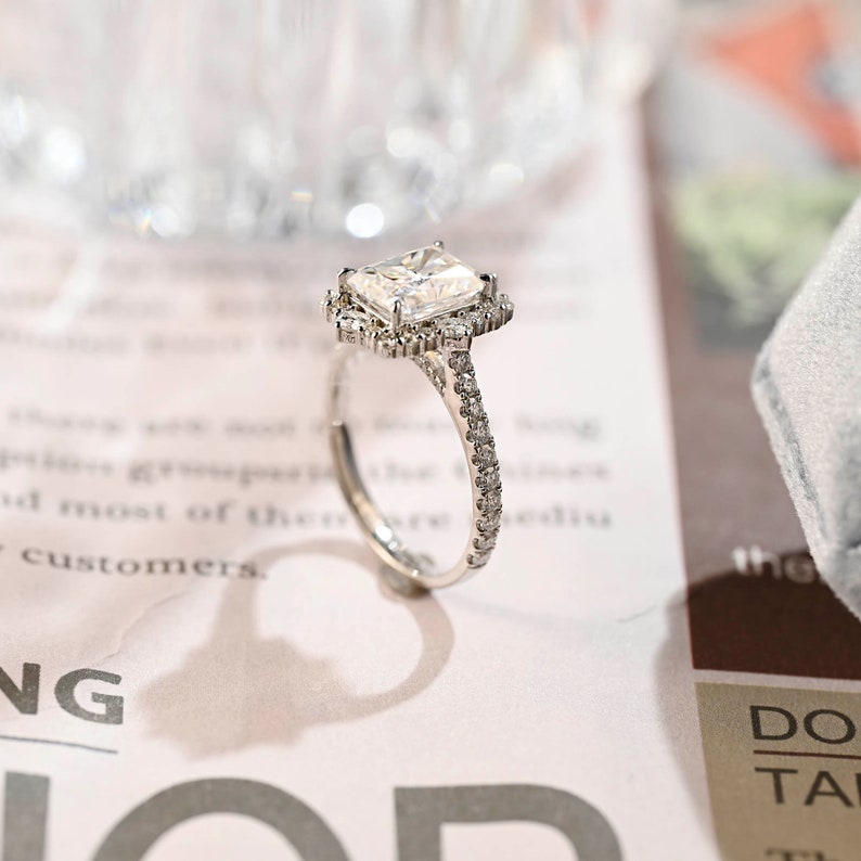 3 CT Radiant Halo & Pave Moissanite Engagement Ring