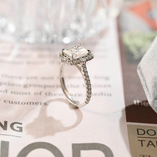 3 CT Radiant Halo & Pave Moissanite Engagement Ring