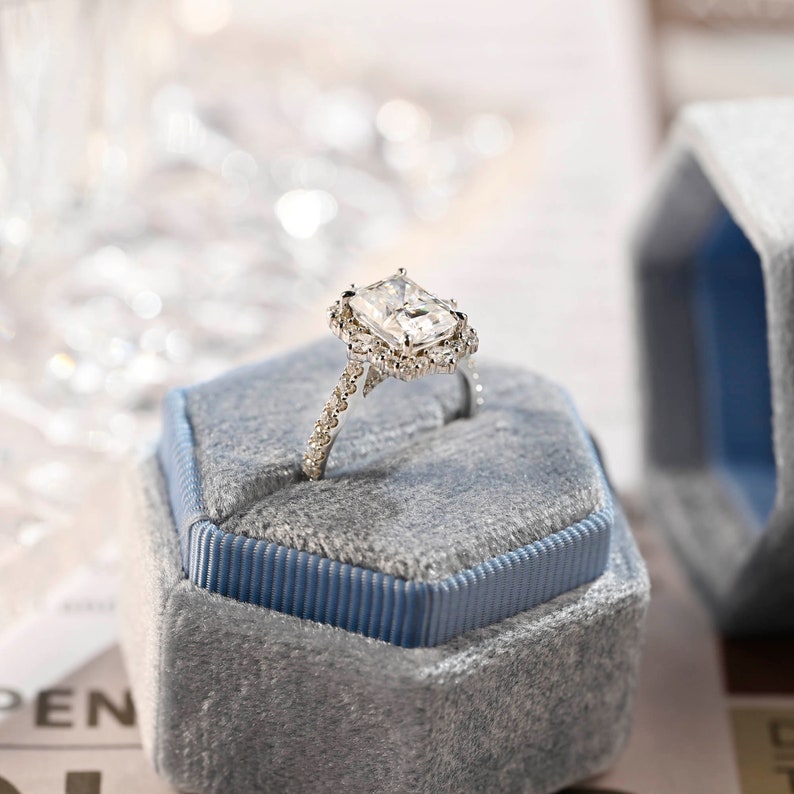 3 CT Radiant Halo & Pave Moissanite Engagement Ring
