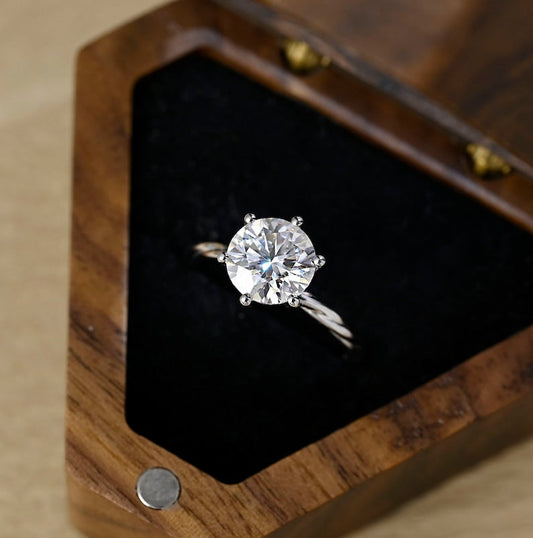 1 CT Round Solitaire & Twisted Shank Moissanite Engagement Ring