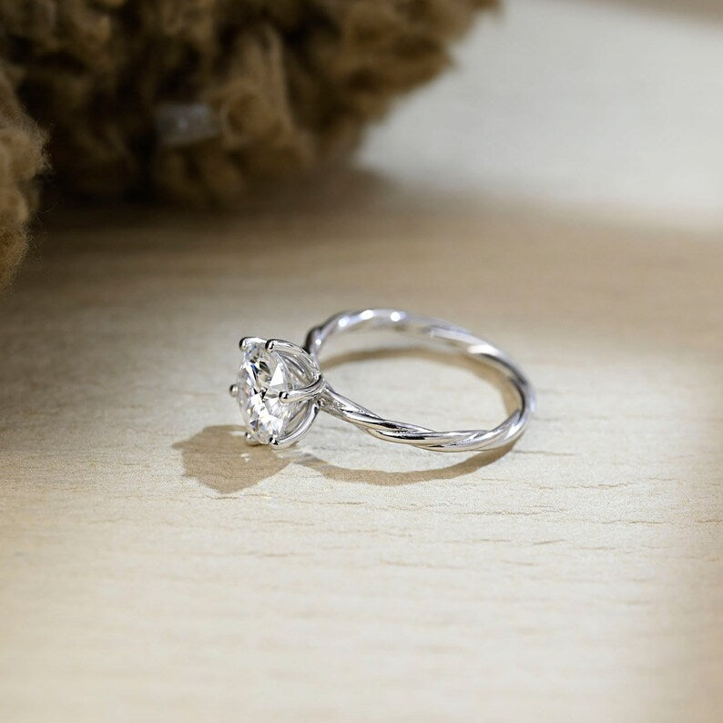 1 CT Round Solitaire & Twisted Shank Moissanite Engagement Ring