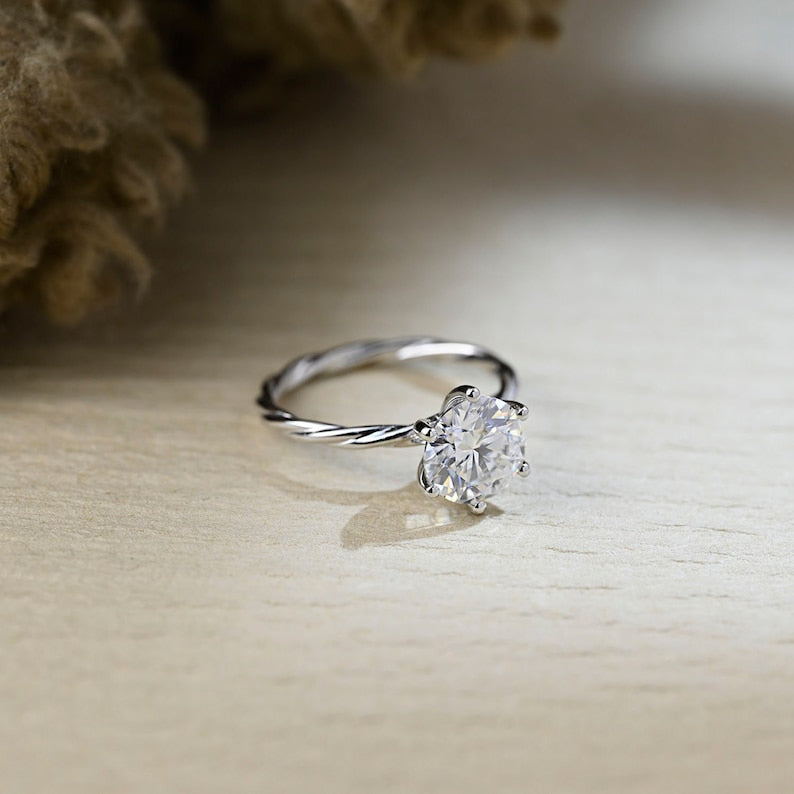 1 CT Round Solitaire & Twisted Shank Moissanite Engagement Ring