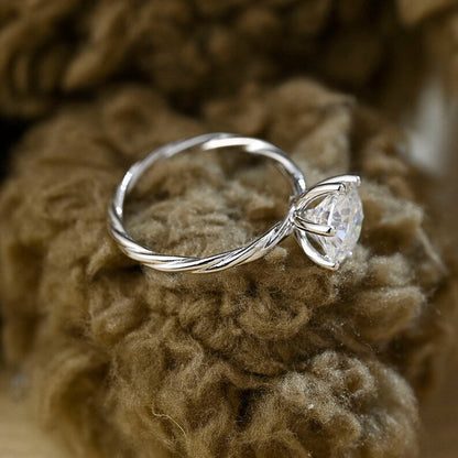 1 CT Round Solitaire & Twisted Shank Moissanite Engagement Ring