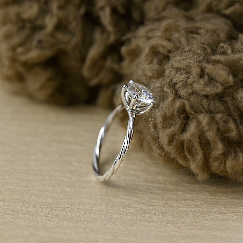 1 CT Round Solitaire & Twisted Shank Moissanite Engagement Ring