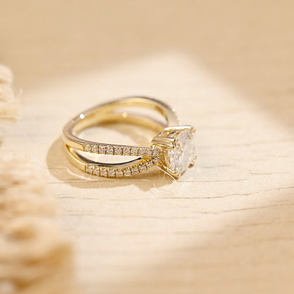 2 CT Round Criss Cross Pave Moissanite Engagement Ring