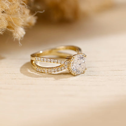 2 CT Round Criss Cross Pave Moissanite Engagement Ring