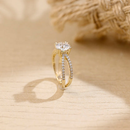2 CT Round Criss Cross Pave Moissanite Engagement Ring