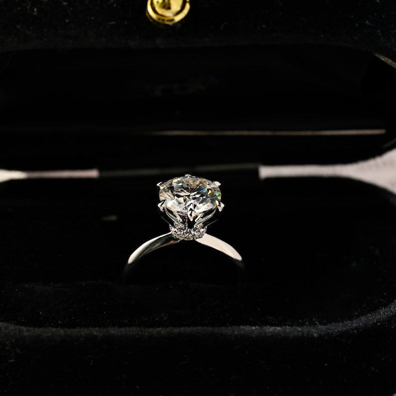 2 CT Round Hidden Halo Moissanite Engagement Ring