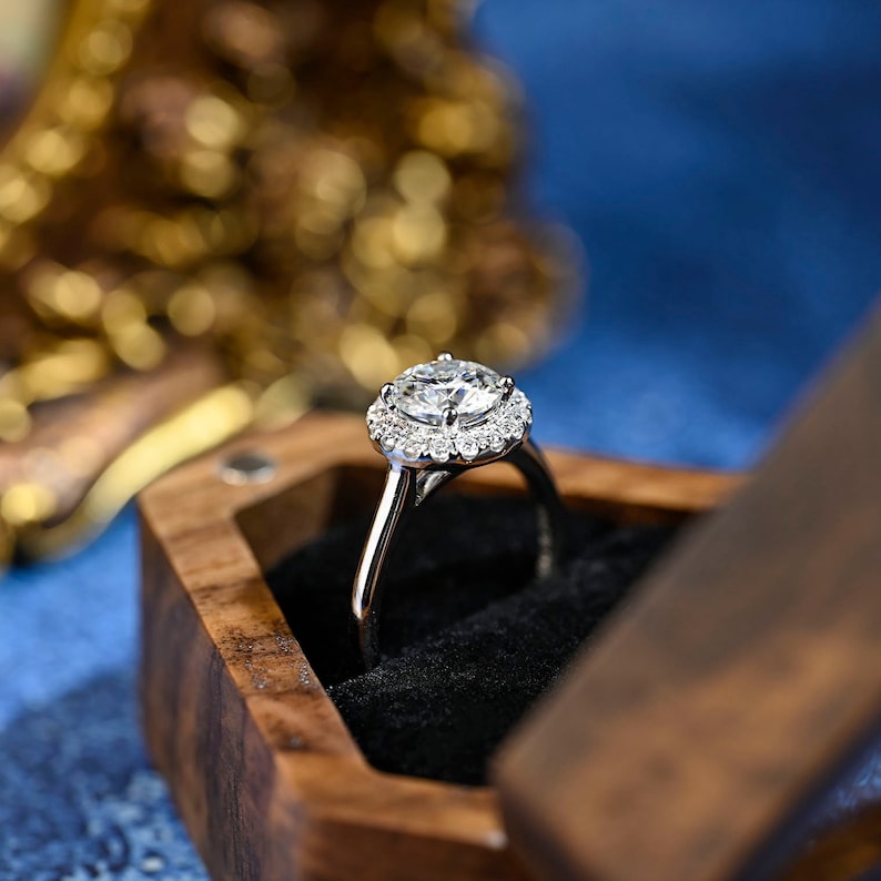 3 CT Round Halo Moissanite Engagement Ring